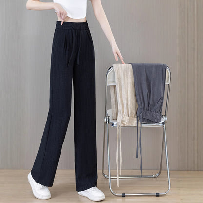 Ice Silk Wide Pants for Women Summer 2025 New High-Waisted Lazy Casual Thin Straight Floor-Length Pants