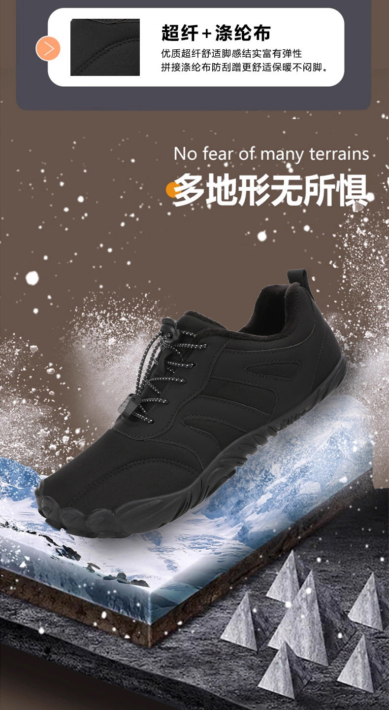 Outdoor Snow Boots, Home Cross-Border Winter New Style, Non-Slip Short Style, Fleece-Lined Warm Cotton Shoes, Thick-Soled Barefoot Five-Toe Shoes