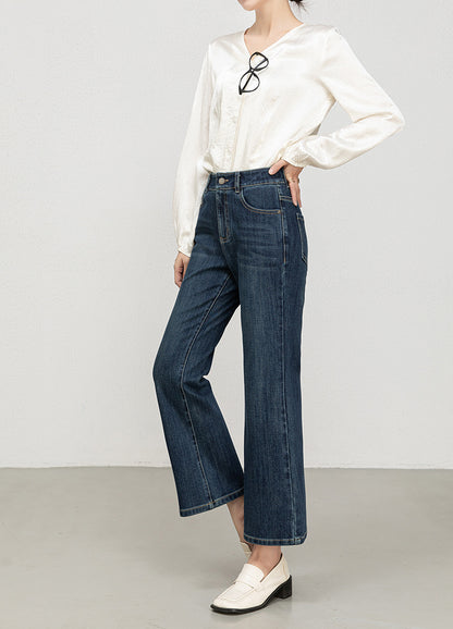 Miaoyu Nine-Point Flared Pants for Women, High-Waisted, Slimming, Nine-Point Jeans, Spring 2026, Four-Way Stretch Bell-Bottom Pants