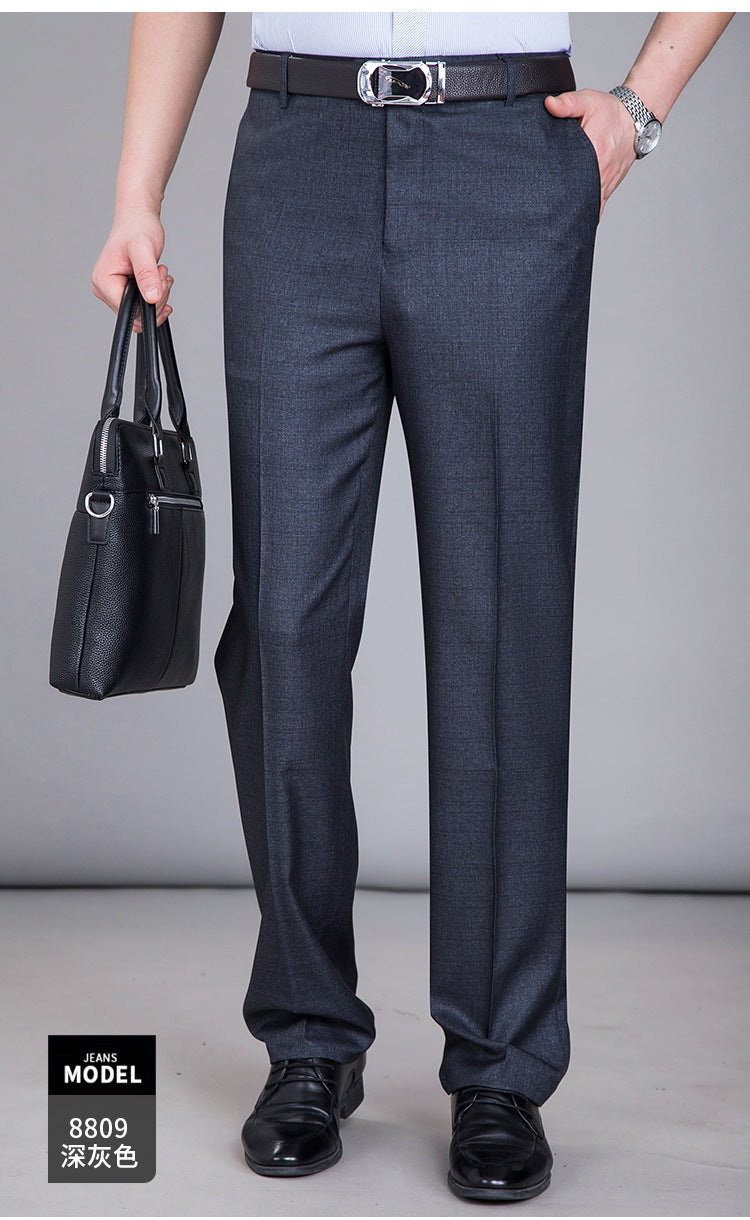 2025 New Summer Thin Mulberry Silk Middle-Aged Business Casual Straight Loose Wrinkle-Free Men's Pants