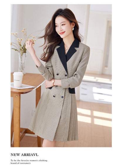 French Hepburn Style Small Black Dress High Sense High Cold Royal Sister Fried Street Small Fragrance Style Pleated Professional Suit dress Summer