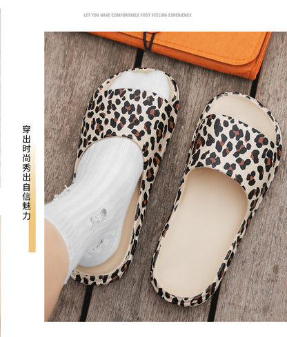 Foreign Trade Wholesale Leopard Print Slippers for Outer Wear Korean Style Printed Slippers for Couples Outdoor Sandals Women's Thick-Soled Bathroom Slippers
