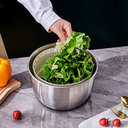 304 Vegetable Salad Dehydrator Kitchen Vegetable Washing Hand Dryer Double-Layer Drain Vegetable Washing Basin Fruit and Vegetable Dryer