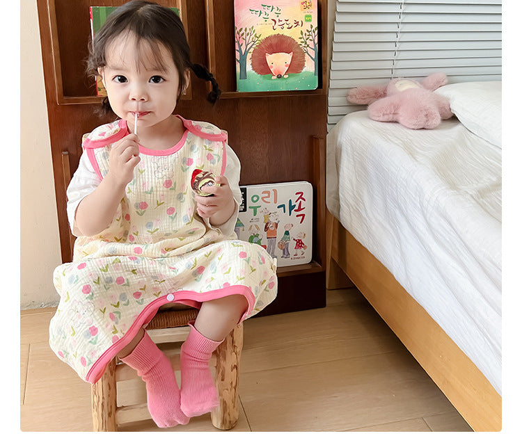 Baby Vest Sleeping Bag Summer Thin Gauze Pure Cotton Baby Kick-proof Sleeveless Children's Pajamas Air-conditioned Room Anti-cold