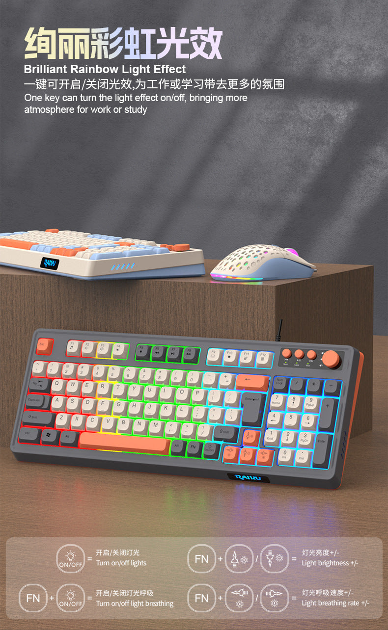 RAIKU Lei Kui K98/T98 customized game keyboard and mouse suit three-color wired luminous desktop 98 keys