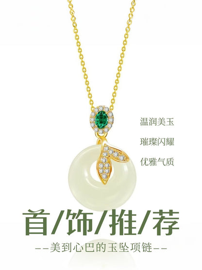 S925 Sterling Silver Clavicle Necklace Women's Summer Hetian Jade Fish Tail Pendant Simple Accessible Luxury Niche High-End Accessories