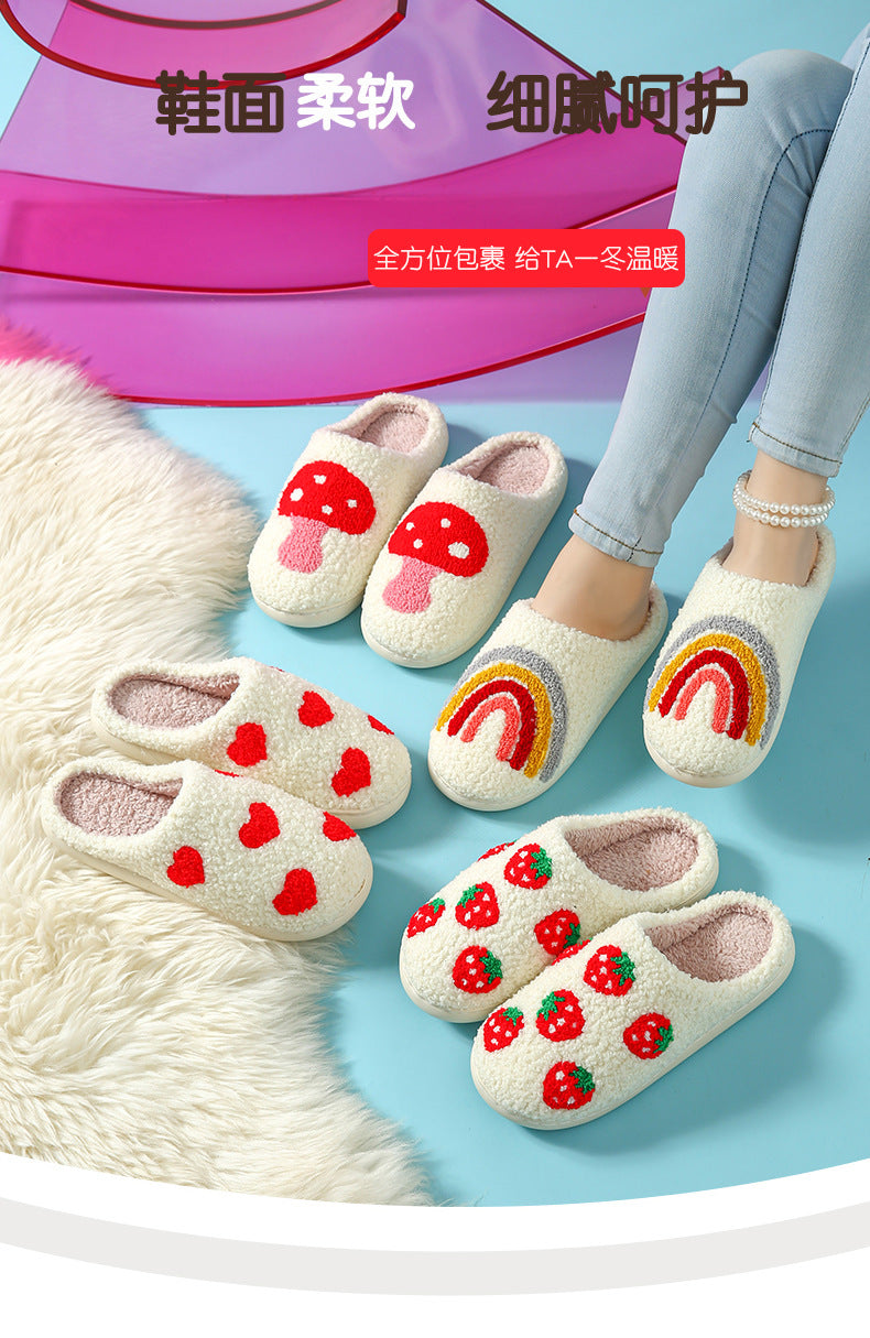 Autumn and Winter Home Cotton Slippers for Women, Cute Printed Plush Soft-Soled Slippers, Indoor Warm, Non-Slip and Comfortable