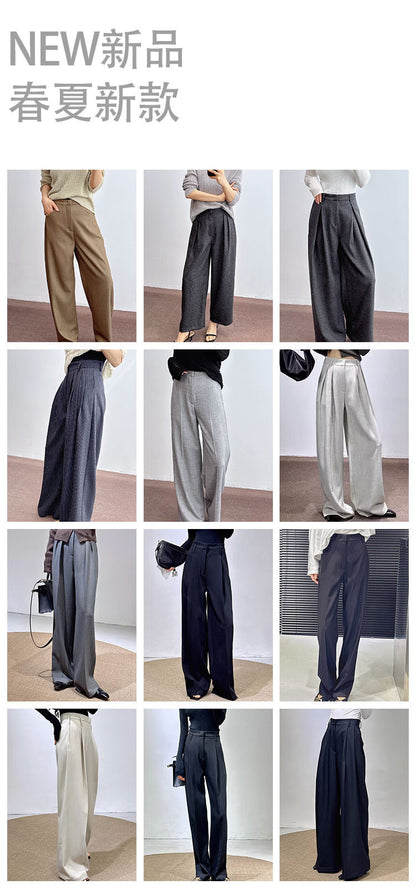 Spring and Autumn New Style Old Money Style Brown Coffee Color Suit Pants for Women, Wide-Leg Pants with Drape Effect, Slimming, Extended Length for Tall Individuals, Straight-Leg Pants