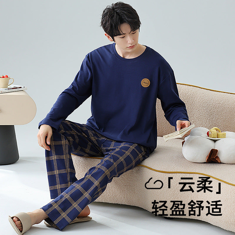 Plus Size 5XL 100% Cotton Men's Long-Sleeved Pajamas Spring & Fall Long-Sleeved 105kg Can Be Worn Outside Home Clothes Set