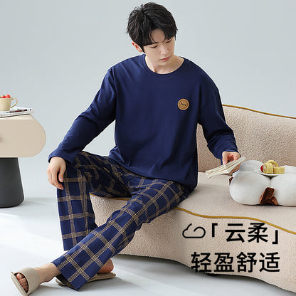 Plus Size 5XL 100% Cotton Men's Long-Sleeved Pajamas Spring & Fall Long-Sleeved 105kg Can Be Worn Outside Home Clothes Set