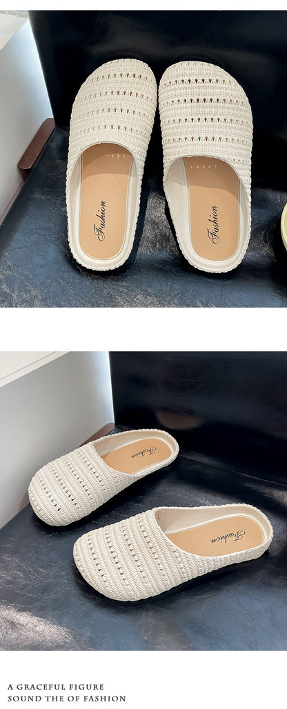 New Foreign Trade French Niche Hollow Toe Half Slippers for Women Summer Cross-Border Wear Roman Style Soft-Soled Mule Shoes