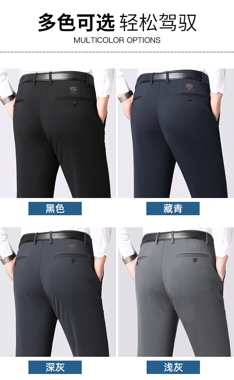 Wholesale Tiger Head Embroidered Stretch Pants Men's Casual Long Pants Men's Black Thin Straight Business Dress Pants