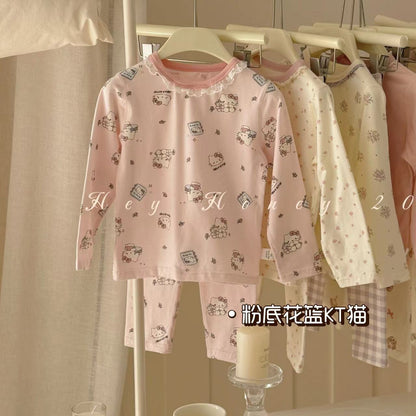 Spot Large and Small Roll Heyhoney24 Lycra Cotton Boys and Girls Autumn Clothes Intimates Printed Home Clothes Pajamas Two-Piece Set