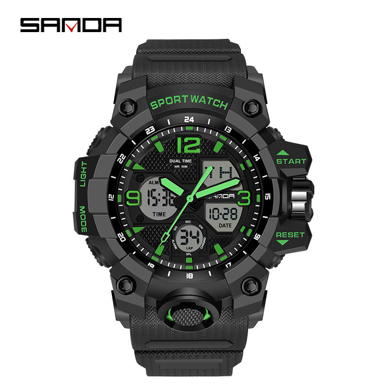Sanda Hot-Selling Watch Korean Version Student Party Multi-Functional Waterproof Alarm Clock Electronic Watch Cool Dual Display Luminous Sports Watch by PDG ibma