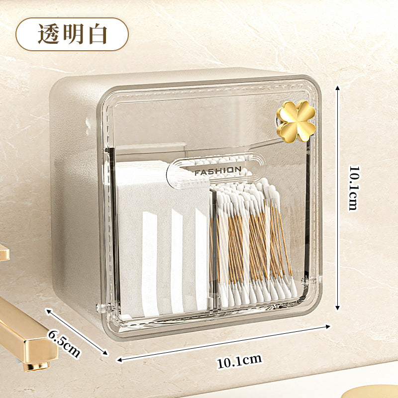 Cotton Swab Storage Box, Wall-Mounted, No-Drill, Elastic Band, Makeup Cotton, Makeup Remover Wipes Storage Box, Bathroom Hairpin Organizer Box