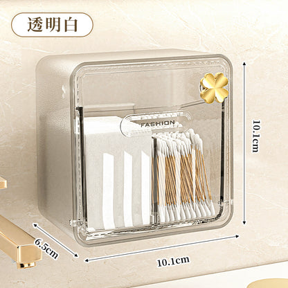 Cotton Swab Storage Box, Wall-Mounted, No-Drill, Elastic Band, Makeup Cotton, Makeup Remover Wipes Storage Box, Bathroom Hairpin Organizer Box