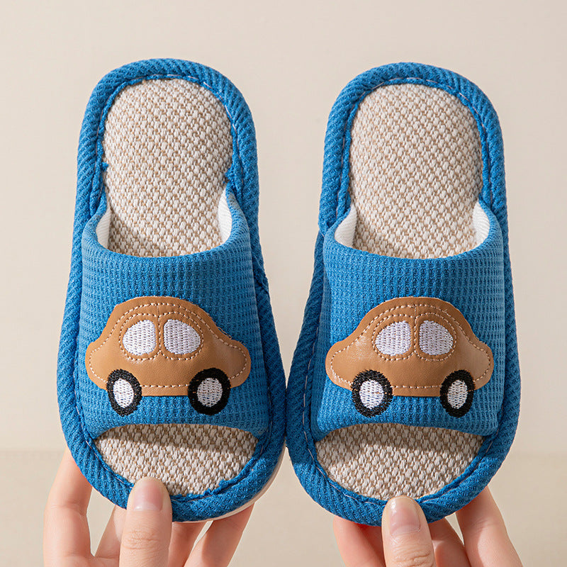 Male and Female Baby Summer Cartoon Car Four Seasons Linen Children's Sandals Open-Toe Slippers
