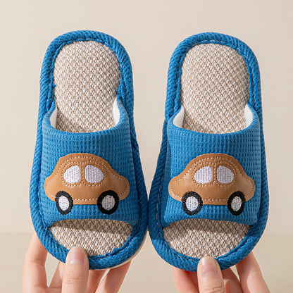 Male and Female Baby Summer Cartoon Car Four Seasons Linen Children's Sandals Open-Toe Slippers