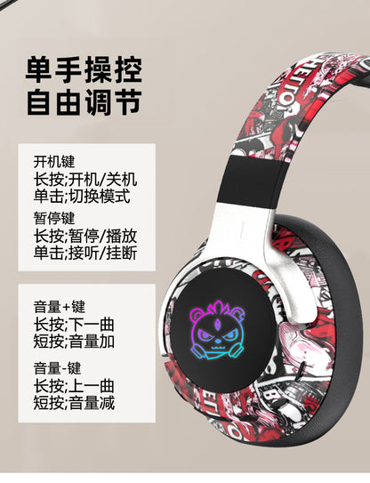 2026 Popular Bluetooth Headphones Over-Ear Headphones with Painted Graffiti Led Lighting 3D Seamless Earcups Private Model