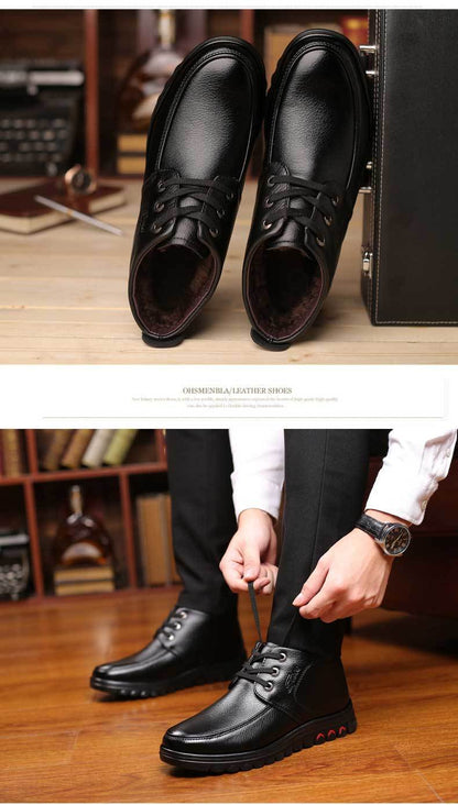 Winter cotton shoes men's leather fleece-lined thick warm high-top non-slip soft bottom middle-aged and elderly cotton shoes dad shoes