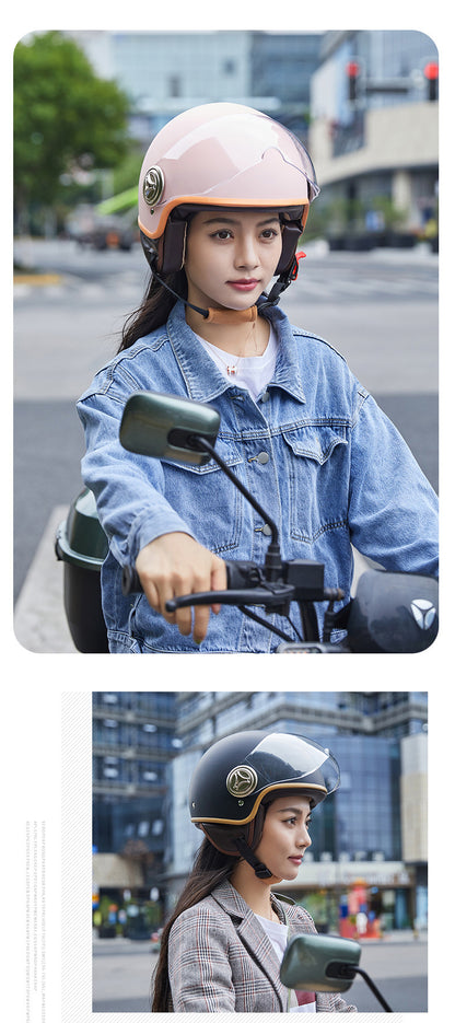 3C Certified Helmet for Women, Electric Vehicle, Men's Motorcycle, All-Season Half Helmet, Winter Warm and Anti-Fog Retro Helmet
