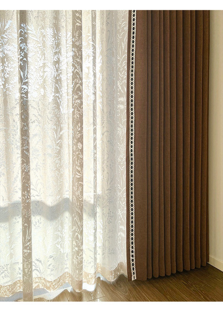 Ankra Brown Shading Bedroom Curtain New Full Shading Living Room High-Level Light Luxury Chenille Cream Curtain