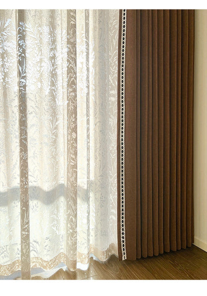 Ankra Brown Shading Bedroom Curtain New Full Shading Living Room High-Level Light Luxury Chenille Cream Curtain