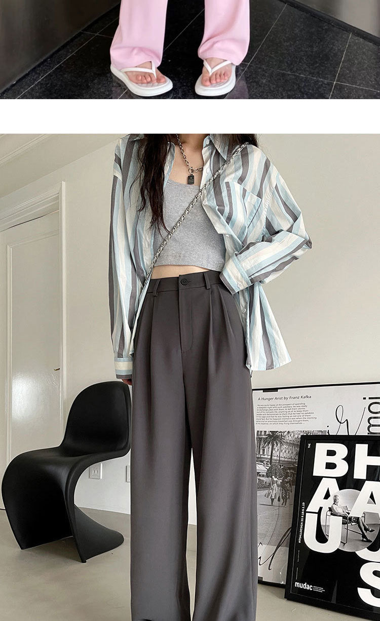 Gray Suit Pants for Women Spring and Summer New High-Waisted Double Pleated Slim Floor-Length Trousers Casual Straight Wide-Leg Pants