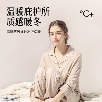 Waterproof Cotton Slippers for Women, Autumn and Winter 2026 New Model, Home Warm Indoor Shoes with Thick Soles, Non-Slip Leather Surface Cotton Shoes for Elderly Men