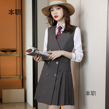 【Fashionable Pleated Skirt】Blue Dress for Women Autumn 2026 New Style Unique Design Korean Version Suspender Dress