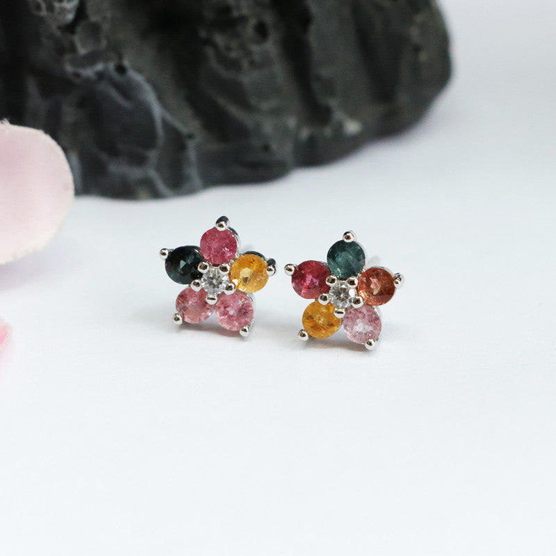 Guan Yu S925 Silver Needle Natural Tourmaline Earrings Flower Ear Hooks Gemstone Factory Wholesale Dropshipping S2053101
