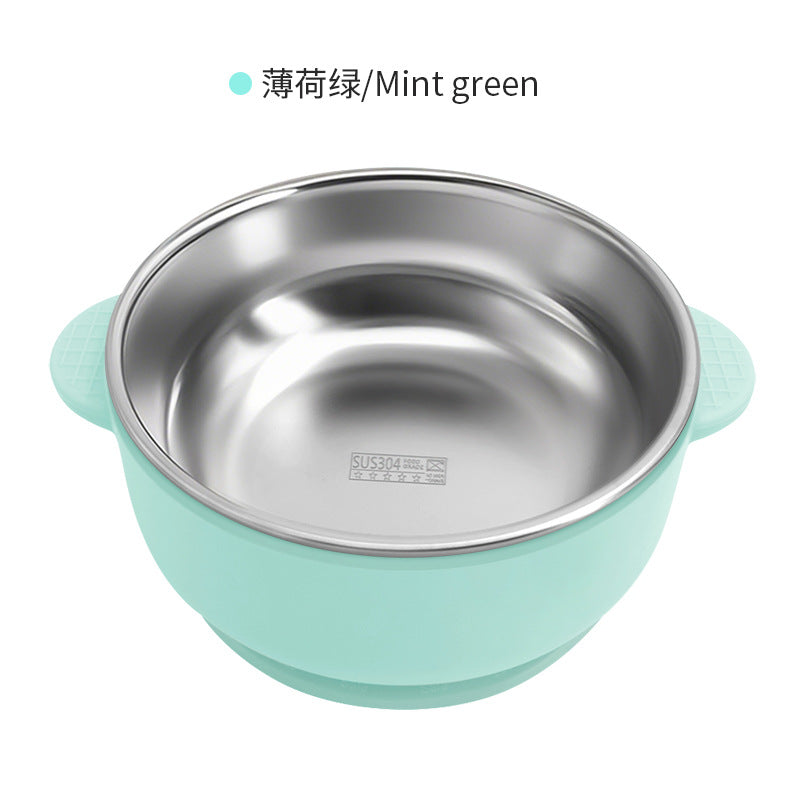 Cross-border Stainless Steel Children's Bowl Household Cute Baby Drop-resistant Heat-insulated Tableware Kindergarten Children's Rice Bowl with Suction Cup