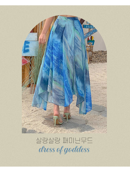 Foreign Trade Women's 2025 Summer New Temperament Sling Long Dress Fashion Waist Chiffon Printed Large Swing Dress dress