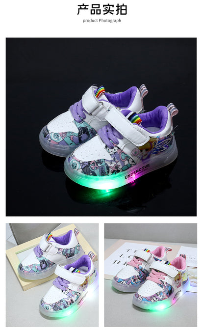 2022 New Spring and Autumn Breathable Fashion Sneakers Children's Luminous Shoes Princess Wings Led Light Children's Shoes