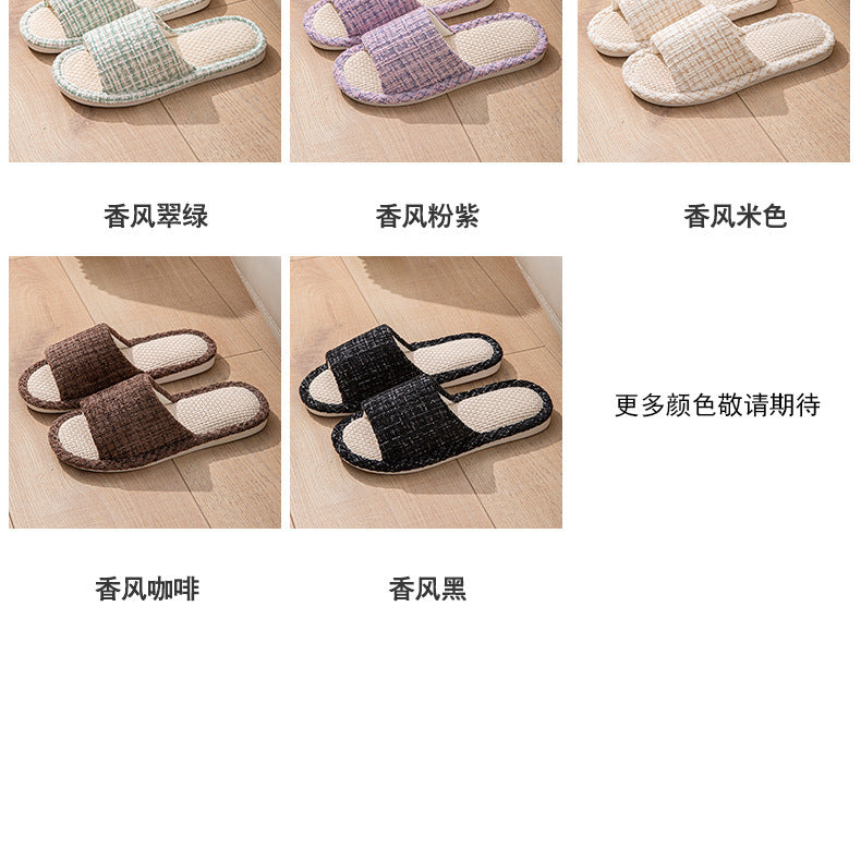 Linen Slippers for Women Spring & Fall Sweat-Absorbent Home Silent Japanese Cotton and Linen Indoor Non-Slip Breathable Slippers for Men All Seasons Wholesale