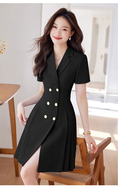 French Hepburn Style Small Black Dress High Sense High Cold Royal Sister Fried Street Small Fragrance Style Pleated Professional Suit dress Summer