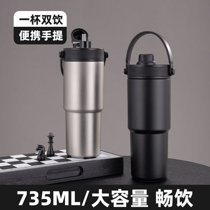 Cross-border high-value 316 stainless steel thermos cup large-capacity double-drink ceramic liner car cup portable handle cup