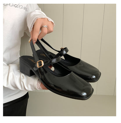 Cross-border Square Thick Heeled Baotou Sandals Women's 2025 Foreign Trade New Summer Fashion Women's Shoes Mary Jane Shallow Mouth Shoes