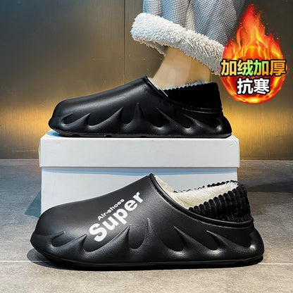 Waterproof Cotton Slippers for Men in Winter, Velvet Warm Anti-Slip Bag and Cotton Shoes for Outer Wear, Thick-Soled Winter Home Shoes Wholesale