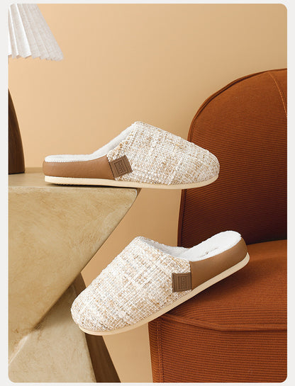 2025 New Cotton Slippers for Women, Retro Chanel Style, Winter Warm Non-Slip Indoor Slippers for Couples, Home Use for Men