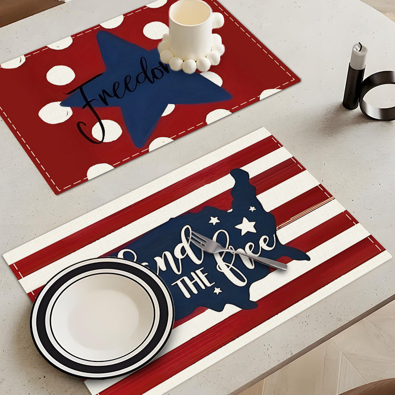 JIT Cross Border Independence Day Placemat Amazon New Linen Printed Placemat Star Flag Dining Table Decorative Placemat