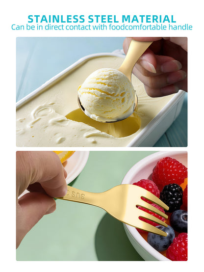 Stainless Steel Portable Spoon and Fork Set Children's Rice Spoon Dessert Spoon Fruit Fork Short Handle Fork Spoon Mini Tableware