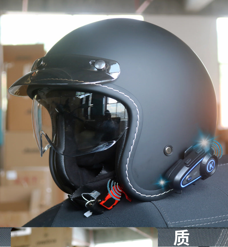 Cool Qibao Motorcycle Helmet Intercom Bluetooth Half Helmet for Men and Women Electric Retro Half Helmet for All Seasons 3C Certified