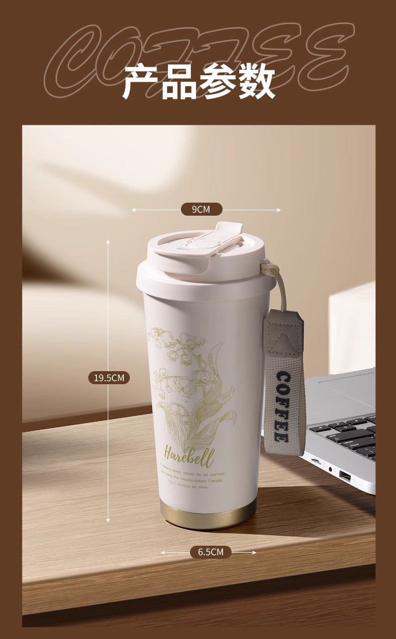 316 stainless steel Lily of the valley coffee cup double vacuum thermos cup high color value outdoor portable accompanying double drinking cup
