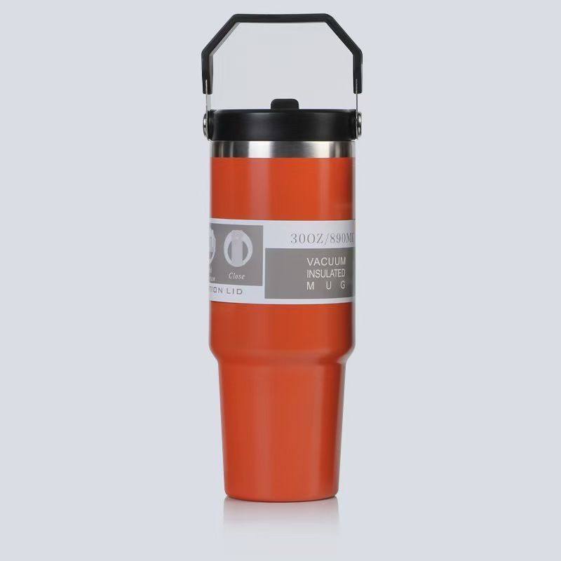 Cross-Border 30oz Stainless Steel Car Cup Large Capacity Car Portable Ice Cup with Straw Single Drink Thermos Cup