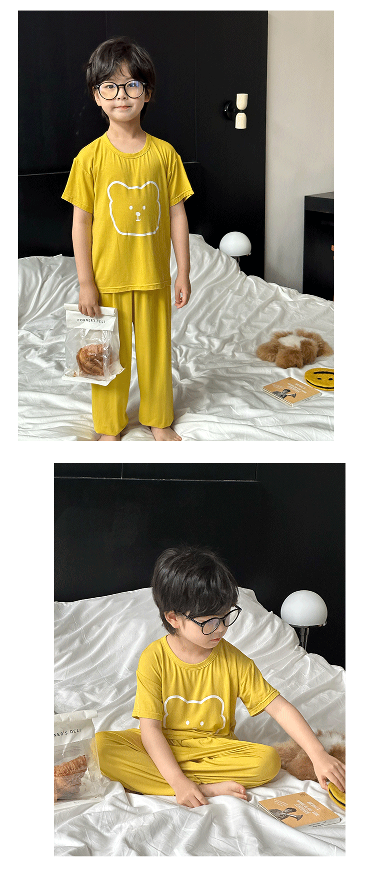 Children's Modal Pajamas Summer Thin Short-sleeved Trousers Ice Silk Middle-aged Boys and Girls Home Suit Summer