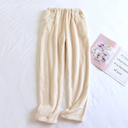 Flannel Women's Pajama Pants Fall/Winter Men's Loose Warm Simple New Couple's Home Pants Pants Winter One-Piece Hair
