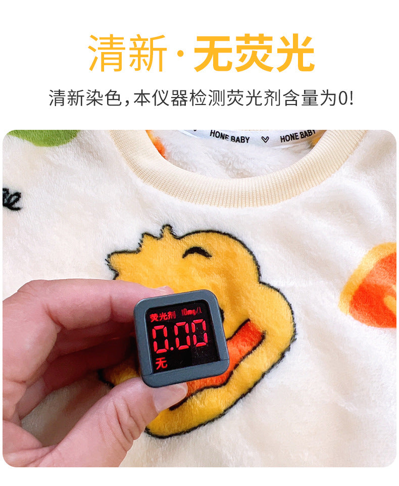 Men's and Women's Flannel Pajamas suit Autumn and Winter Middle and Big Children's Warm fleece-lined Thickened Autumn Clothes and Pants Home Clothes