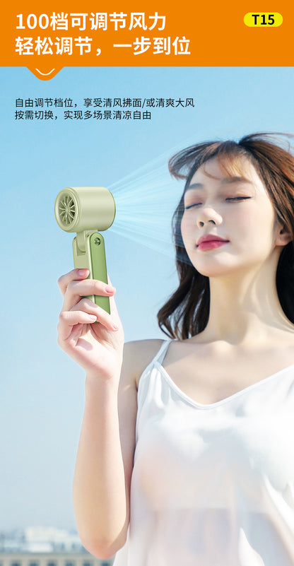 Cross-Border New T15 High-Speed 100-Speed Foldableing Handheld Fan USB Charging Hanging Neck Portable Violent Turbine Fan