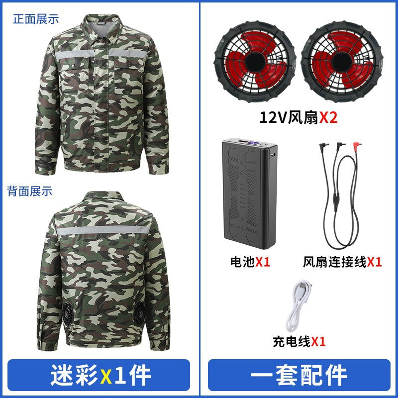 Cross-Border Cooling Air-Conditioning Clothing with Reflective Strips and Fan Cooling Clothing for Men and Women Labor Protection Summer Outdoor Work Clothes